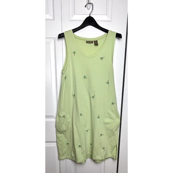 Jane Ashley VTG Casual Lifestyle Green Embroidered Palm Trees Dress Size Large - Picture 3 of 10